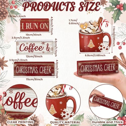 Lineshading 4 Pcs Christmas Coffee Table Decor Hot Chocolate Cocoa Wooden Stacked Sign Rustic Christmas Tiered Tray Decor Cocoa Centerpiece Block Signs Gift Xmas Decoration for Home Coffee Bar Kitchen