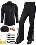 Mepase 6 Pcs Men 70s Disco Outfit Bell Bottom Pants Wig