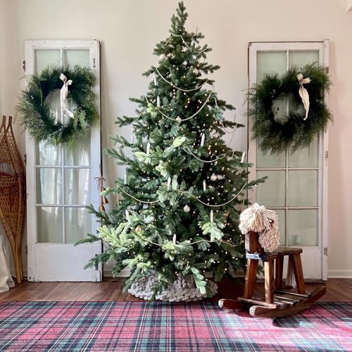 Fraser Hill Farm 7.5-Ft. Woodside Pine Artificial Christmas Tree with Stand and No Lights, Unlit Foldable Fake Christmas Tree with Realistic Foliage for Home Decoration