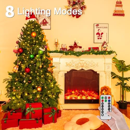 Christmas Lights Outdoor, Christmas Tree Lights Plug in, 8 Modes Twinkle String Light for Bedroom Wedding Party Ceiling Xmas Home Decorations 600 LED(Warm White 196 FT)
