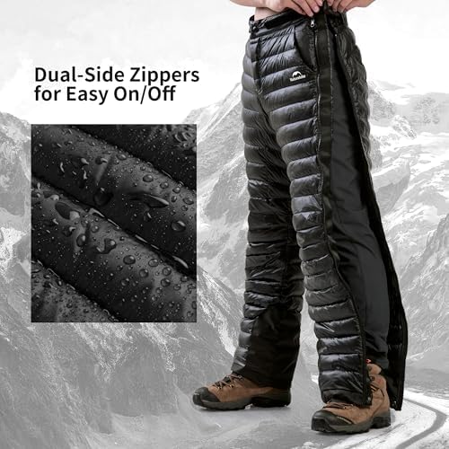 Naturehike Side Zipper Down Pants, Men's Women's Winter Snow Ski Pants, Windproof Warm Insulated Puffy Trousers