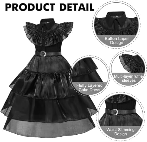 WYB Black Costume Dress for Girls Cosplay Dress Kid Halloween Costumes Costumes Cosplay Party Dress with Accessories 4-12Y