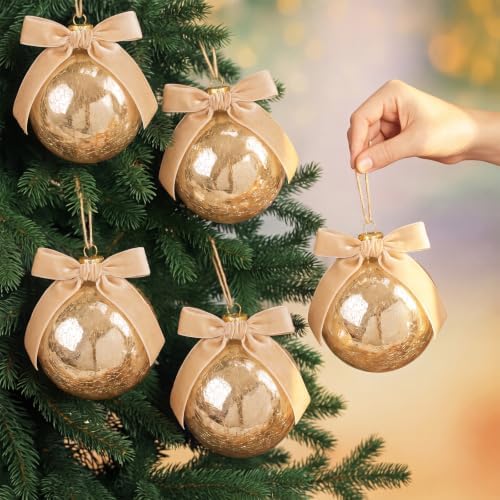Halloscume 6 Pcs 4 Inch Vintage Christmas Glass Ornament Mercury Glass Ball