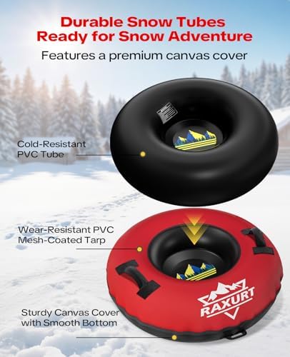 48'' Heavy Duty Snow Tube with Canvas Cover, Snow Sled for Kids & Adults