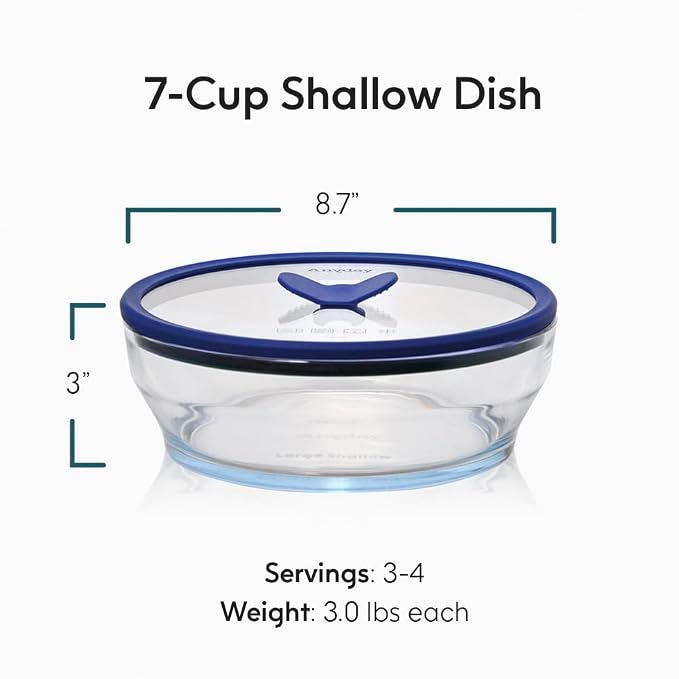 Anyday 7-Cup Glass Microwave Steamer Bowl (Clear Blueberry) | Vented Glass Lids, BPA-Free, Healthy Microwave Cooking Container for Vegetables, Broccoli, Veggies, Meal Prep