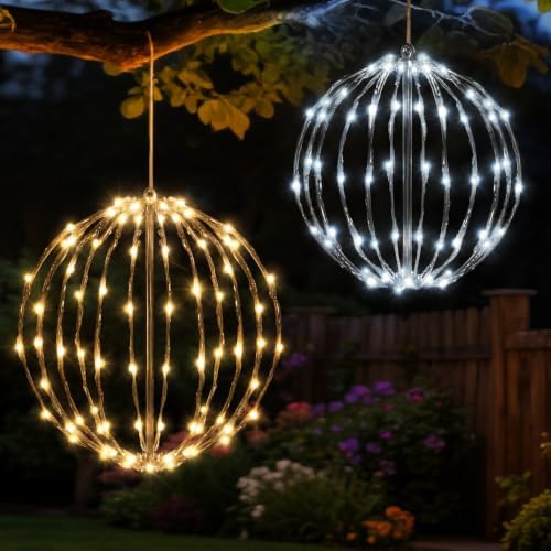 Christmas Decorations, LED Light Balls Outdoor,2 Pack,Warm&Cool White