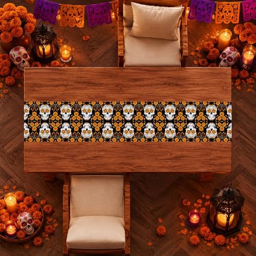 Dia De Los Muertos Decorations - Mexican Sugar Skull Table Runner