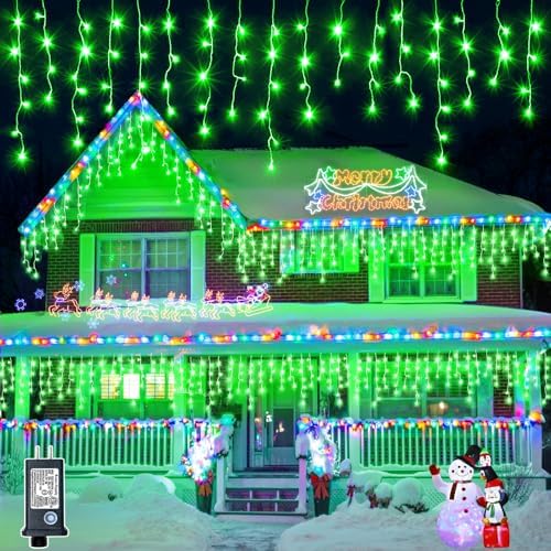 Icicle Lights for Outside 33FT 400 LED Green Christmas Lights