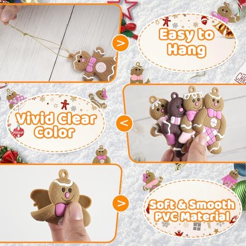 Gingerbread Man Ornaments Christmas Tree Decorations - 24pcs Pink Gingerbread Man Christmas Decorations Hanging Ornaments for Holiday Xmas Tree Home Decor