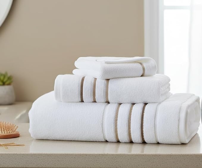 Bath Towels Set for Bathroom – Luxury 6-Piece Cotton Towels, Soft Absorbent & Quick Dry, 600 GSM Bath Towels for Bathroom, Hotel Spa Quality (White/Aqua Green, 4-Hand Towel Set)