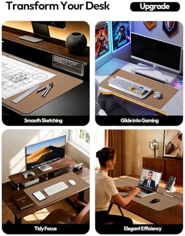 YSAGi Leather Desk Pad Protector, Office Mat, Large Mouse Pad, Non-Slip PU Blotter, Laptop Waterproof Writing for and Home (23.6" x 13.8", Khaki)