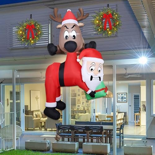 Lulu Home 7.2FT H Christmas Inflatable Decoration, Reindeer Holding Santa