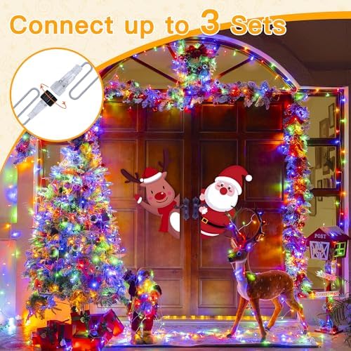 Ollny Christmas Lights 200LED 60FT Indoor, Multicolor Connectable Plug in