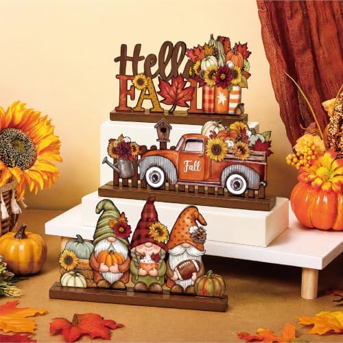 3 Pcs Fall Centerpieces for Tables, Wooden Autumn Decorations for Home