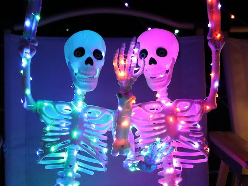 2Pack 36" Halloween Light up Skeleton Decor Outdoor (4 Luminous Colors)