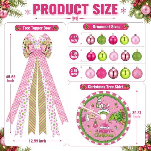 Gejoy 32 Pcs Pink and Lime Green Christmas Tree Decoration Set