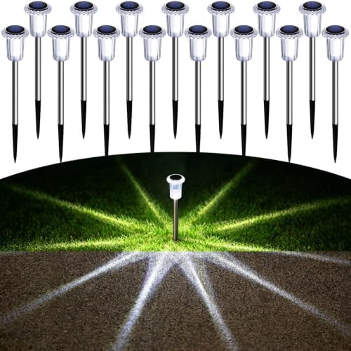DenicMic Solar Pathway Lights Outdoor Waterproof Cold White LED 15 Pack