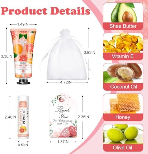 KONEUK 60 Pack Hand Cream Bulk and Lip Balm Bulk Sets, Thank You Gifts