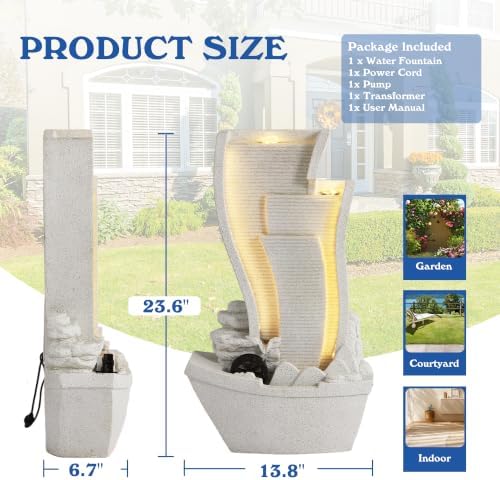 Garden Water Fountain Outdoor, Waterfalls Fountains with LED Light