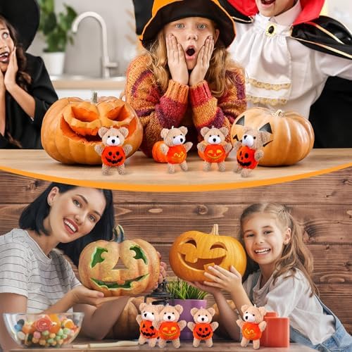 Hiboom 32 Pcs Mini Halloween Stuffed Animal, Bear in Pumpkin Style, 4.7"