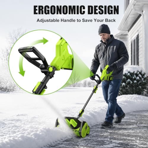 Litekon 80V Brushless Cordless Snow Shovel, 17-Inch Electric Snow Blower with 2X 4.0Ah Batteries & Charger, Battery-Powered Snow Removal with 30FT Throw Distance for Patio, Deck, Driveway,Green