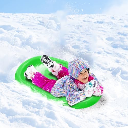Superio Toboggan Snow Sleds for Kids and Adults, 36"/48" Heavy Duty Plastic Sliders with Handles and Hole for Pull Ropes- Kid and Adult Winter Fun