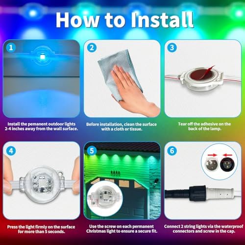 XINKAITE 200FT Permanent Outdoor Lights with 100 LEDs - Smart RGB+IC with 16 Million DIY Colors, IP67 Waterproof, App & Remote Control, Hundreds of Dynamic & Scene Modes for Holidays, Christmas & Home