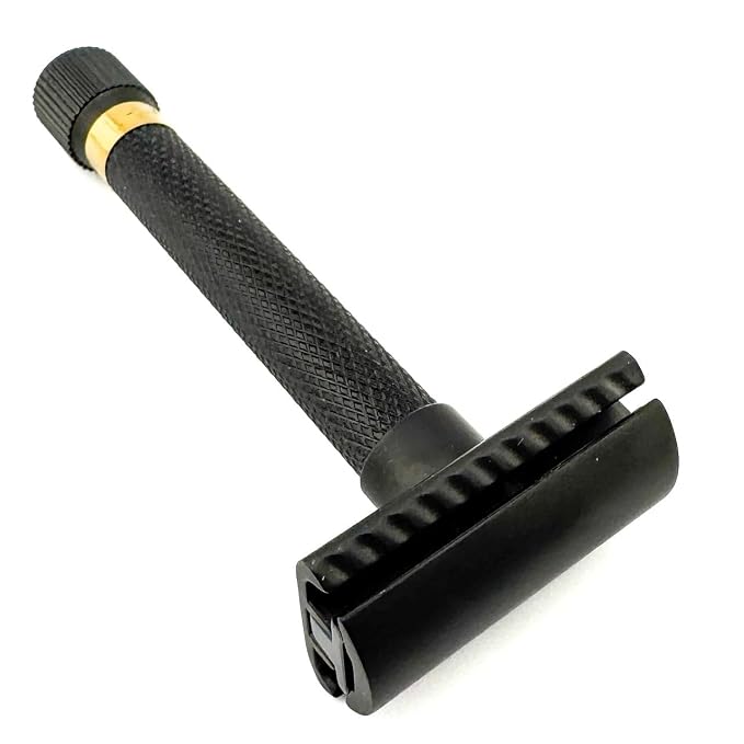 Parker Variant Adjustable Double Edge Safety Razor, Black and Gold | Solid Brass Two-Piece Razor Offers Five Adjustable Settings, Heavyweight Balance And A Distinctive Black-And-Gold Finish.