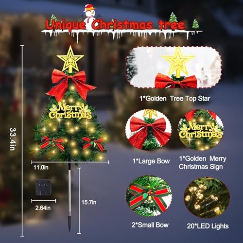 Christmas Tree Solar Pathway Lights Outdoor Decor, 8 Pack, Green