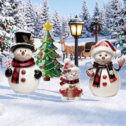 Leinuosen 5 Pcs Christmas Snowman Family Yard Signs Outdoor Decorations