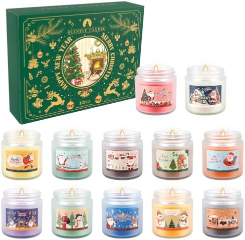 Candle Advent Calendar 2026, 12 Days of Christmas Countdown Candles, Festive Scented Soy Wax Gift Set, Holiday Aromatherapy Candles for Women, Christmas Decor