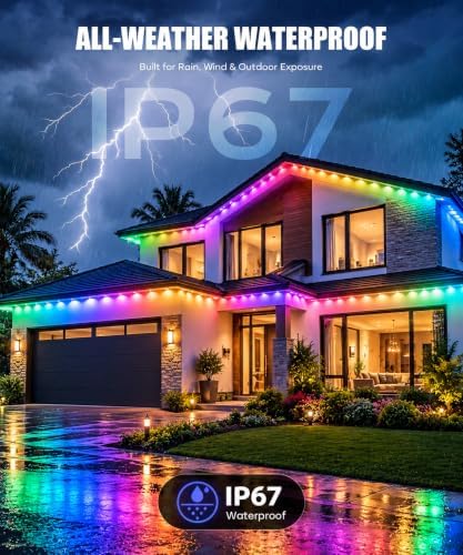 50Ft Permanent Outdoor Lights, RGB+IC Smart LED Eave Lighting with App/Remote Control,IP67 Waterproof,16 Million Colors,Scene Modes, DIY Music Sync, for Christmas, Holiday & Party Decor