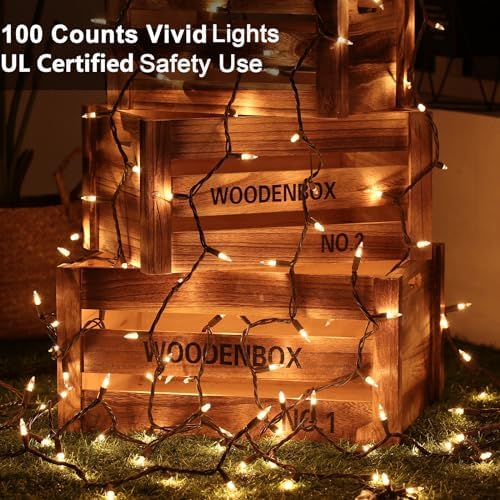 BrizLabs White Incandescent Mini Christmas Tree Lights 100 Count Brown Wire