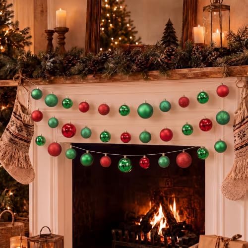 6 Pcs Christmas Ball Garland 6.6 ft Hanging Ornaments Strand, Red and Green