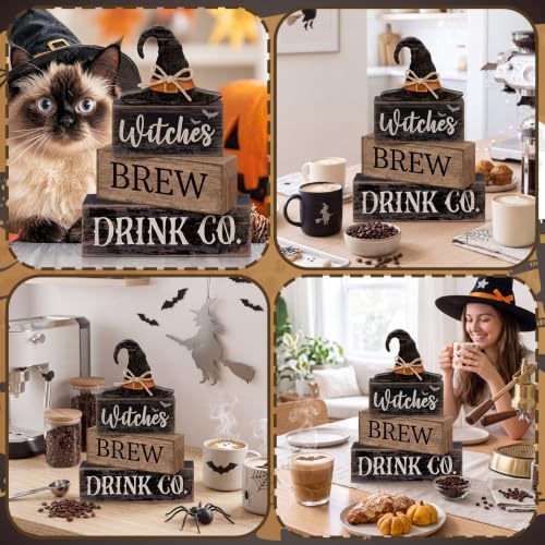 Lineshading 4 Pcs Halloween Witch Wood Block Signs, Tiered Tray Decor