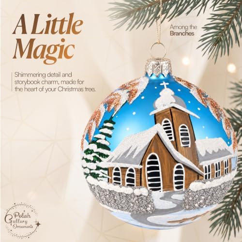 Hand Blown Glass Ball Christmas Ornament, 5 in, Chapel Blue