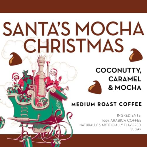 Barnie's Coffee Santa's Mocha Christmas Single Serve Coffee Pods with Coconutty, Caramel, Mocha Flavor, Medium Roast Arabica Coffee Beans Compatible with Keurig Brewers, 48 Count