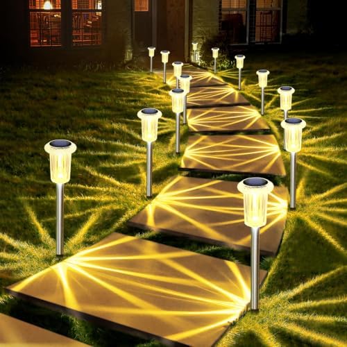 DenicMic 10 Pack Solar Pathway Lights Outdoor Waterproof Warm White LED