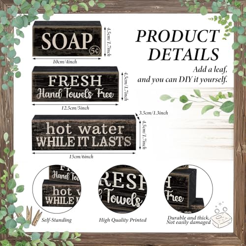 Lineshading 4 Pcs Wooden Bathroom Block Signs, Farmhouse Shelf Decor