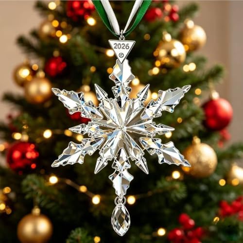 2026 Annual Christmas Ornaments Crystal Snowflake Star - Christmas Tree Ornaments Pendant Sun Catcher Home Hanging Decor (2026 Transparent White Pendant Style)