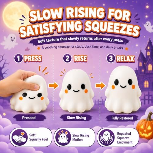 Cute Ghost Squishy 5.7 inch Jumbo Soft Slow Rising Squeeze Fidget Male Female Styles Halloween Stress Relief Desk Accessory Party Favor Kawaii Decor Classroom Gift for Kids Teens Adults