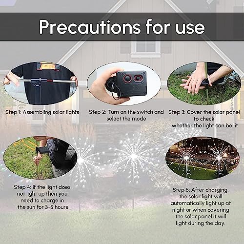 Solar Garden Firework Lights Outdoor Waterproof, 4 Pack Solar Powered Art Stake Twinkle Lighting for Outside Decor, 120 LED Sparklers String Lights for Yard Pathway Christmas Decorations(White)
