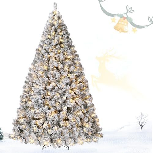 Garvee 9FT Snow Flocked Pre-Lit Christmas Tree with 900 Warm White Lights