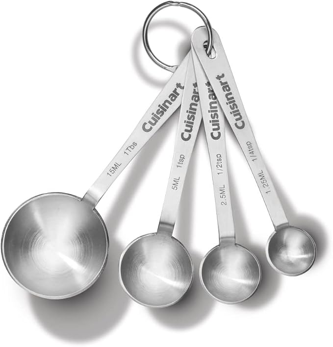 Cuisinart Mesh Strainers, 3 Count Set, CTG-00-3MS & CTG-00-SMP Stainless Steel Measuring Spoons, Set of 4 & CTG-00-SMC Measuring Cups, Set of 4, Silver