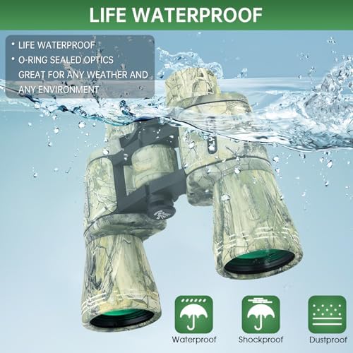 20x50 High Powered Binoculars for Adults, Waterproof Binoculars with Low Light Vision for Bird Watching Hunting Camping Travel Cruise Hiking Sports Stargazing, Unique Gifts for Men