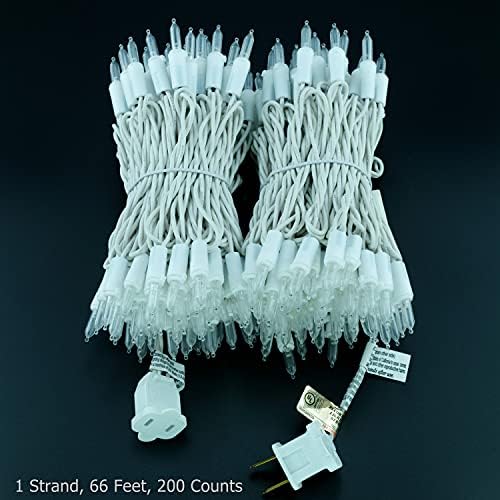 YULETIME 200 Cool White LED Christmas Lights, 66 ft White Wire String Light