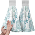 2 Pcs Nautical Coastal Hanging Hand Towels with Loop Summer Beach Blue Starfish Seashell Coral Kitchen Tie Towels Turquoise Teal Fingertip Bath Towel Fast Drying Dish Washcloths