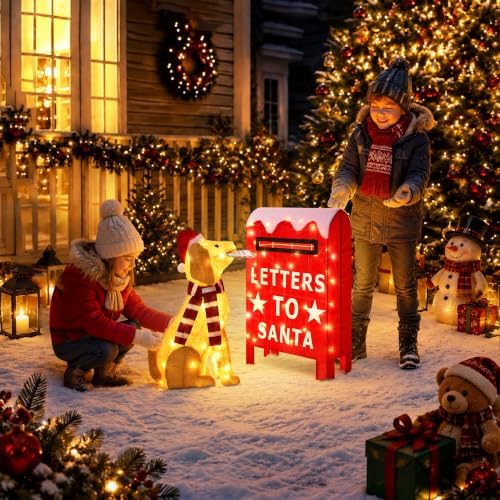Dog & Letters to Santa Outdoor Christmas Decor with Timer&Remote Control