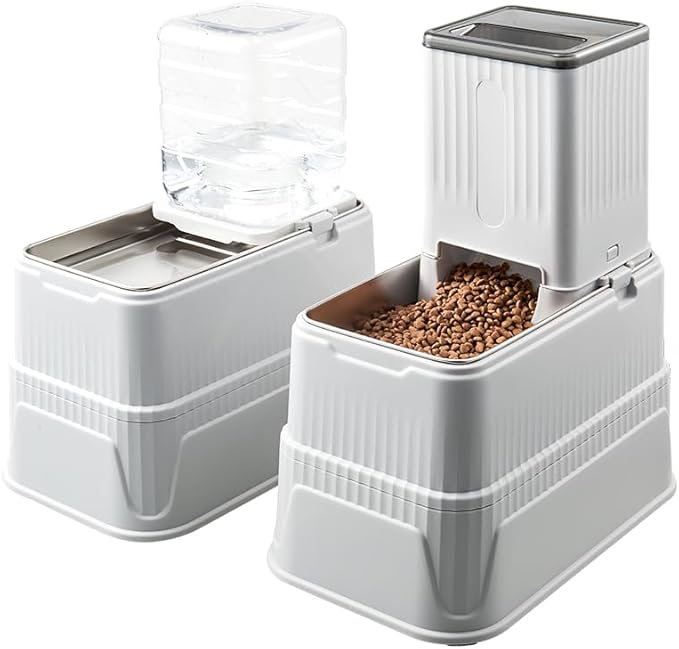 Elevated Dog Bowls Set, 1 Gallon Automatic Gravity Food Feeder & Water Dispenser with Stainless Steel Bowls, Adjustable Elevated Feeder for Small Medium Large Dogs, Anti-Choking & Neck Protection