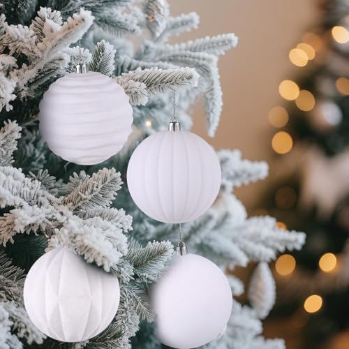 Liliful 4 Inch 12 Pcs Velvet Christmas Ornaments Balls, White